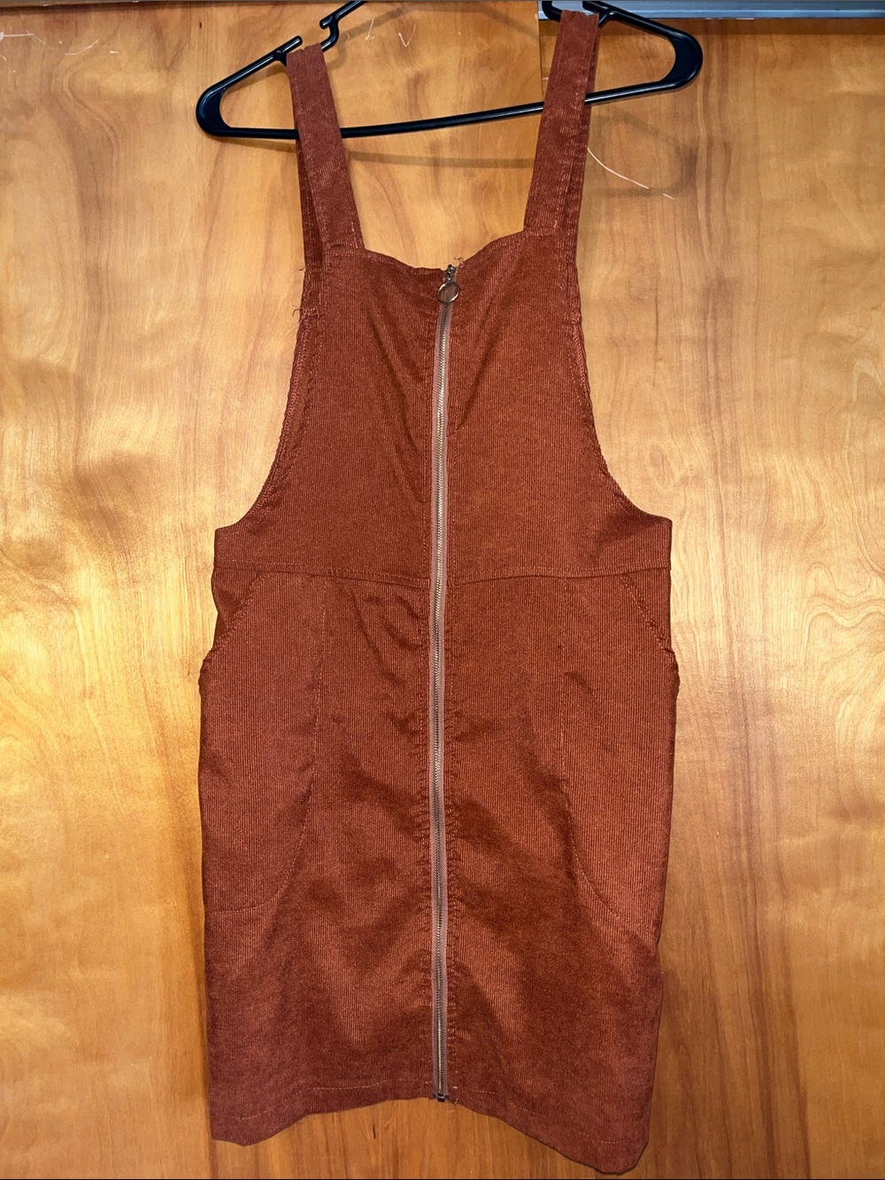 Shein Front-Zip Rust Brown Pinafore Dress
